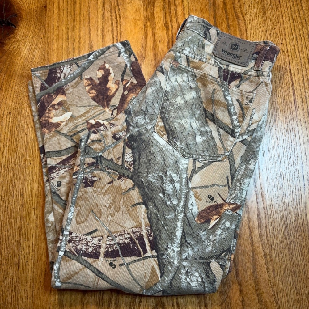 Wrangler Camo Pants Mens 32x28 Fusion 3-D Double Knee Straight Leg Hunting Work